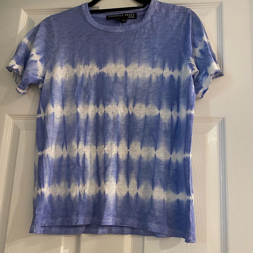 Veronica Beard Lara Crew Tee tie dye Sz S women blue/white